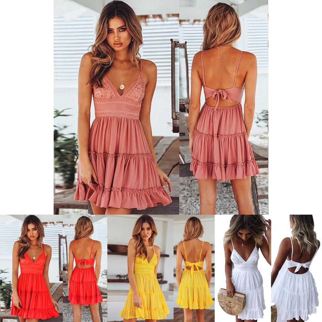 Stylish Women Summer Boho Short Mini Dress For Evening Cocktail And Beach Parties
