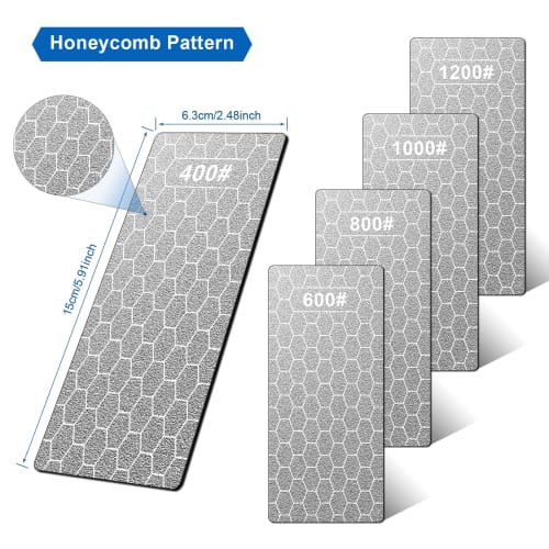 5 Diamond Sharpening Stones, Knife Sharpening Stones with Extra Fine/Coarse Plates and Non-Slip Base, 400/600/800/1000/1200 Grit