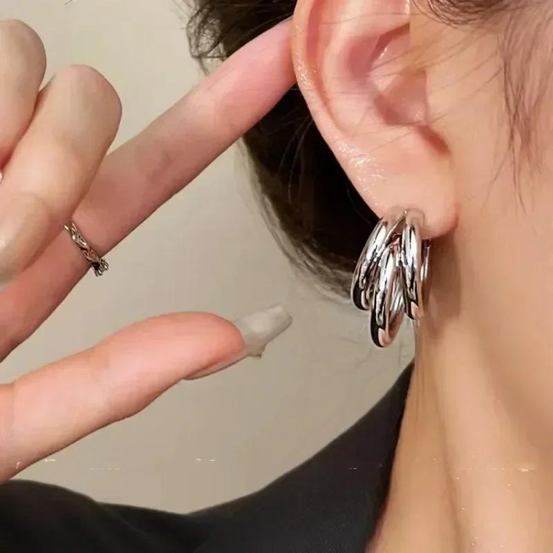 Fashion Metal Round Circle Hoop Earrings for Women Vintage Gold Plated Chunky Drop Earring Prevent Allergy Jewelry Party Gifts