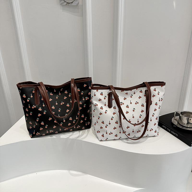 Fashion Design Sense Cute Cherry Print New Large Capacity Trend Personality I Portable Tote Bag Women