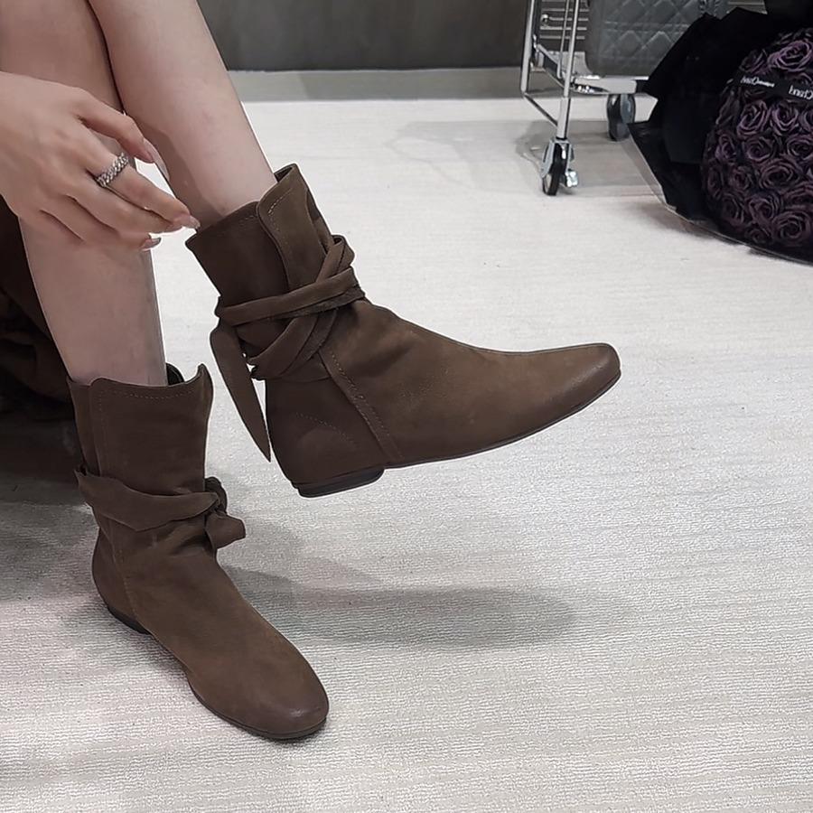 Winding Straps Retro Martin Boots Women'S Slimming Inner Heightening Knight Boots Small Short Boots