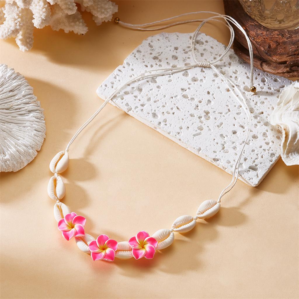 Bohemia Conch Beads Braided Necklaces For Women Pink Green Cute Little Daisy Flower Choker Hand Woven Summer Beach Party Jewelry