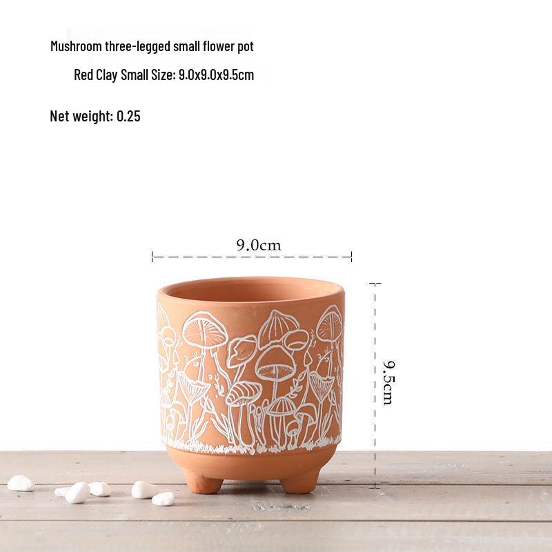 Red Clay Breathable Minimalist Terracotta Flower Pot with Feet for Succulents and Pothos - Round Design, Free Shipping