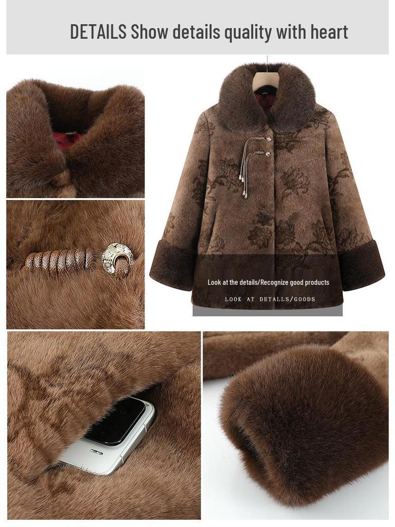 Chinese Style Faux Fur Plush Granny Jacket for Women (Ages 70-80)