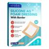 Silicone Foam Dressing Silver Ag Sterile Wound Bandage with Gentle Silicone Adhesive Border 4"x 4" Waterproof Breathable Ultra Absorbent Pads
