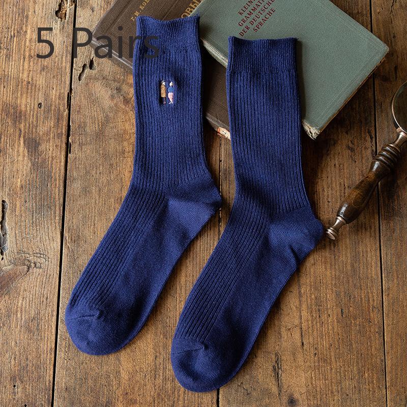 

5 пар мужских носков-труб с вышитыми вертикальными полосами, однотонных, на осень и зиму, с рисунком в виде персонажей мультфильмов 5 Pairs синий/фиолетовый