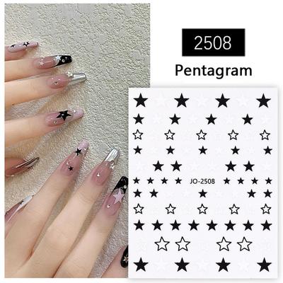 Black White Four Corner Star Stickers 3D Ultra-Thin Patches Nail Decorations Slider Y2K Nail Art Decals Manicure Accessories