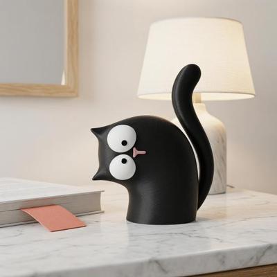 3D Printed Cute Cat Statue Small Tilt Head Cat Figurine for Home Office Table Desk Mantle TV Stand Bookshelf Decor
