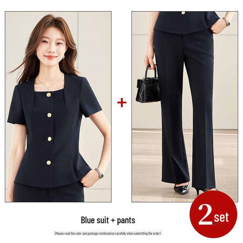Elegant Women's Professional Summer Suit Set: Short-Sleeved Skirt Suit for Salon and Hotel Reception