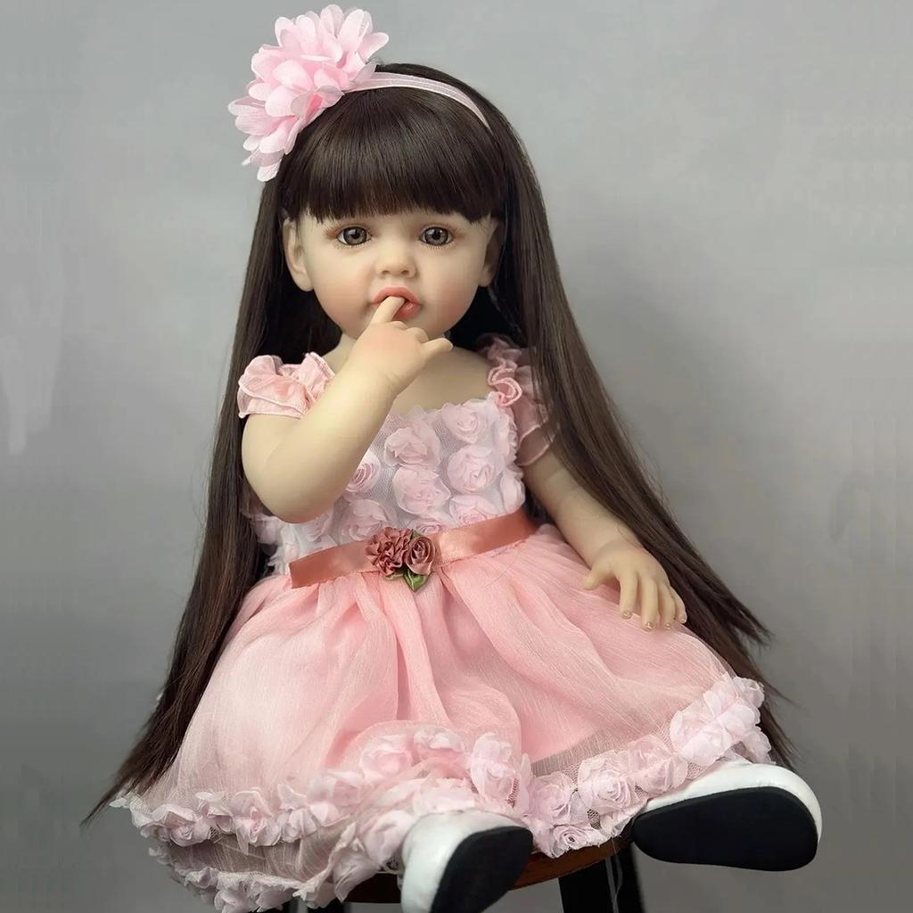 BZDOLL 55cm Full Body Soft Vinyl Doll Reborn Baby 22inch Princess Newborn Lifelike Bebe Girl Toddler Art Toy Christmas Gift for Kids