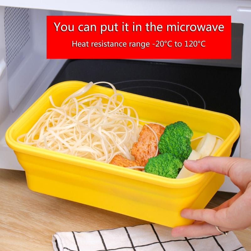 Silicone Foldable Lunch Box Collapsible Food Storage Container Bento BPA Free Microwavable Portable Picnic Rectangle Box