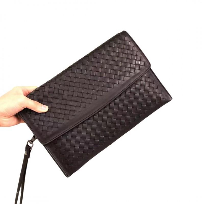 Mens Genuine Leather Woven Clutch Bag Handcrafted Top Grain Cowhide Business Wallet Commute