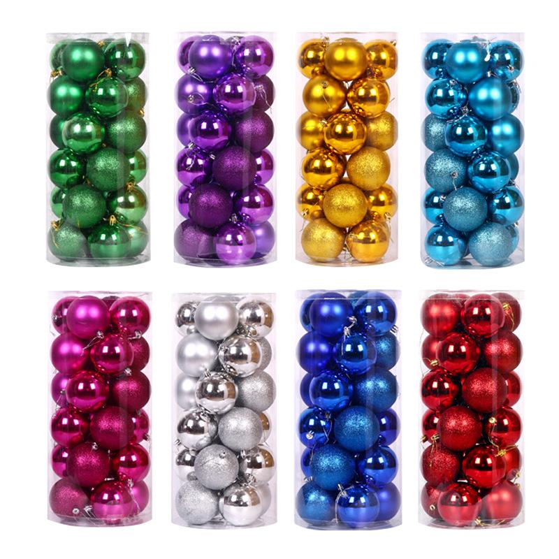 Cross-border Christmas Ornaments 24PCS3/4/5/6/7/8cm Drum Christmas Ball Set Christmas Pendant Wholesale Gold 3cm 24 pieces