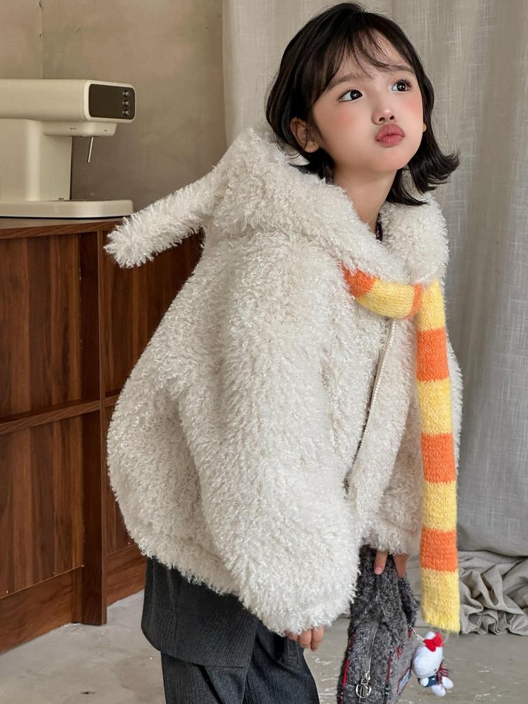 2025 Herbst/Winter Kinder Plüsch Hasenohren Kunstfellmantel
