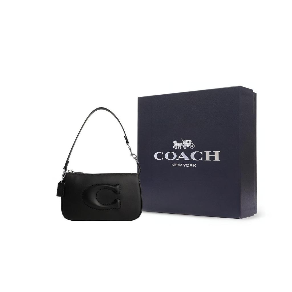 Coach Nolita 19 Signature Logo Reißverschluss Glattes Leder Schulter-Tragetasche Kleine Damen-Handtaschen Schwarz CR364-SVBK