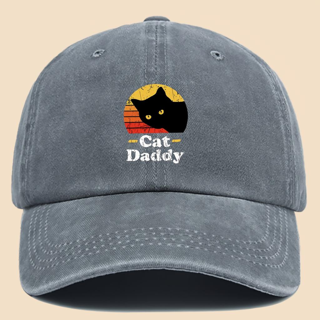Charming CatDaddy Print Baseball Cap PAPA Vintage Curved Brim Dad Hat Unisex AllSeason Wear Adjustable Size Fits Most T