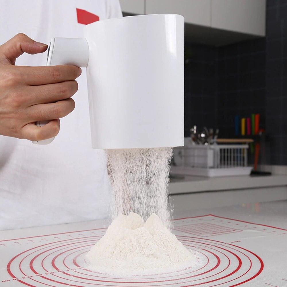 Kitchen Pastry Cake Tool Icing Sugar Powder Flour Sifter Screen Cup Shaped Stainless Steel Handheld 1Liter Electric Flour Sieve