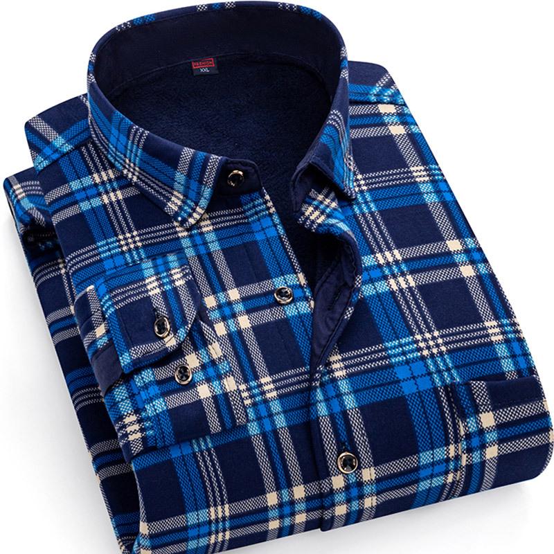 2024 Herren Kariertes Langarm Dickes Warmes Hemd für Herbst und Winter
