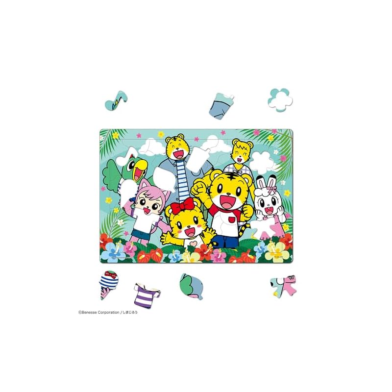 Tenyo (Tenyo) [Made in Japan] Children's Puzzle "Everyone's Happy (Shimajiro)" 60-Piece Children's Puzzle with Fun Piece Shapes, Silhouette Pieces,