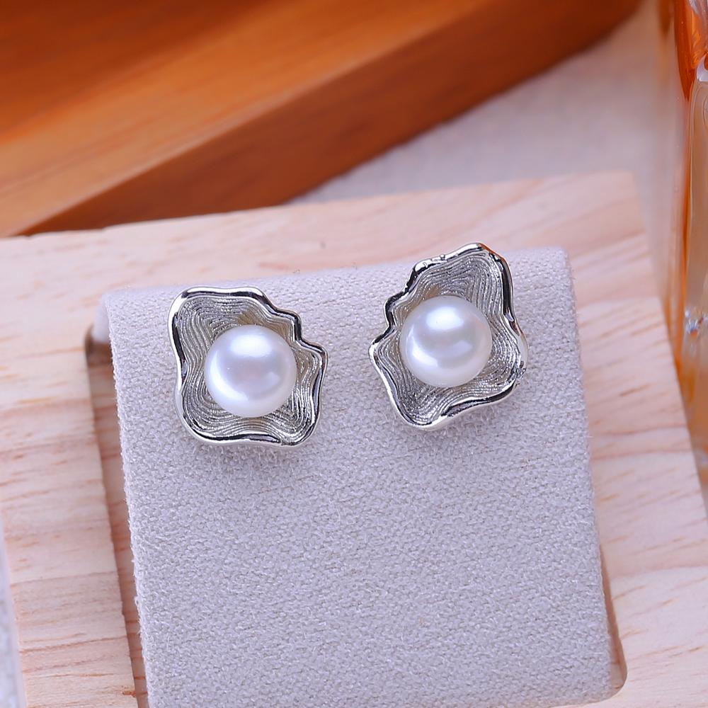 LSOOYH Náušnice z přírodních sladkovodních pěstovaných perel Stříbrná barva Pecky Módní dárky pro ženy Velkoobchod