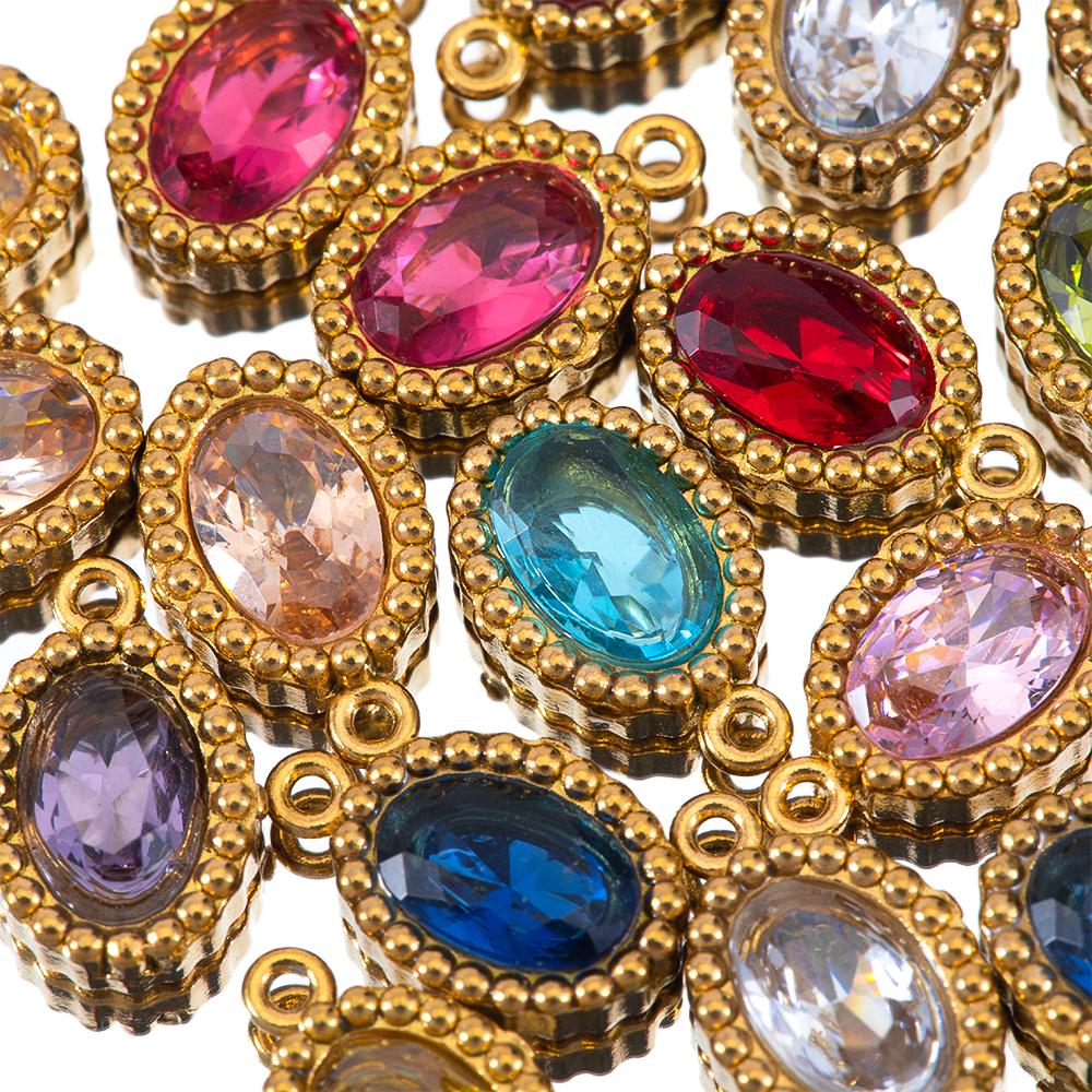 10pcs Shiny Crystal Waterdrop Charms Stainless Steel Colorful Oval Pendants for Necklace Earrings DIY Cloth Jewelry Making Bulk