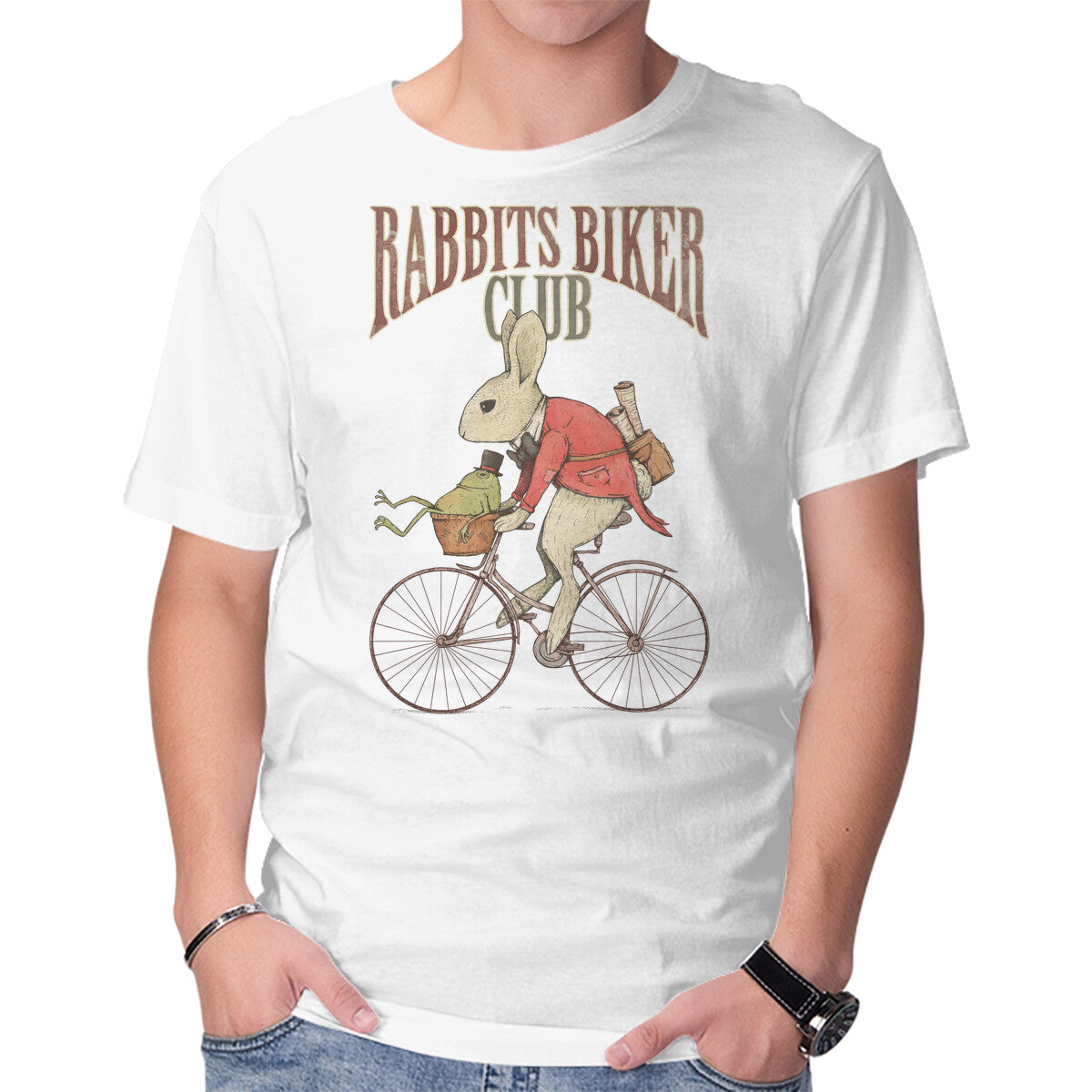 Unisex Crew Neck T-Shirt Rabbits Biker Club Graphic Short Sleeve Casual Tee M