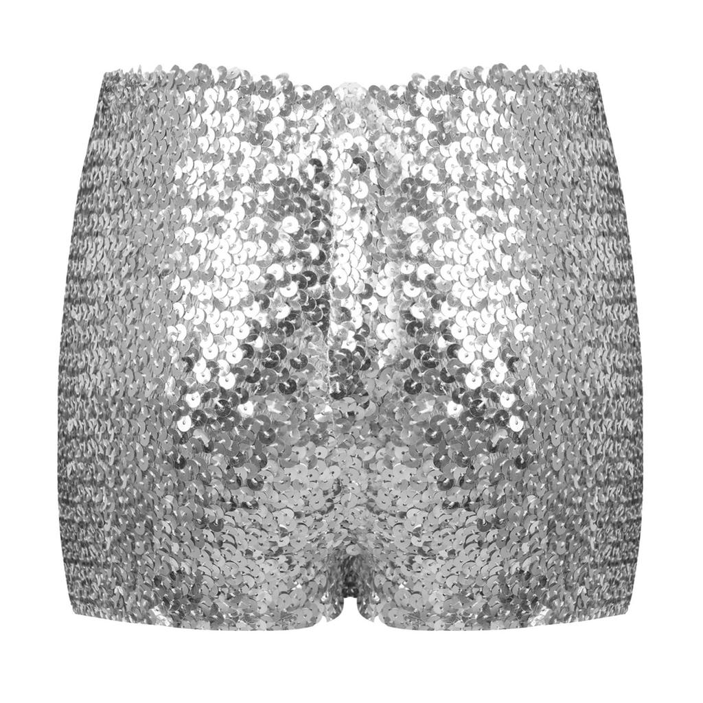 Kids Boys Girls Dance Shorts Shiny Sequins Solid Color Good Elastic Waist Stage Performance Athletic Wear