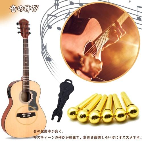 Brass Acoustic Guitar Bridge Pins (6-Piece Set) - Easily Replaceable Parts, Includes Endpin and Pin Remover
