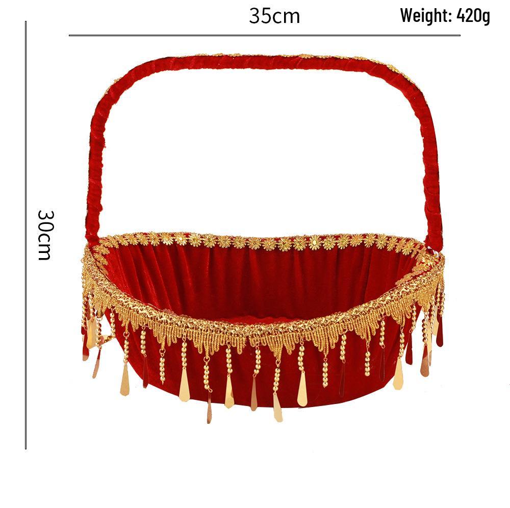 

Червоний китиць кошик для квітів подружки нареченої зі складною ручкою