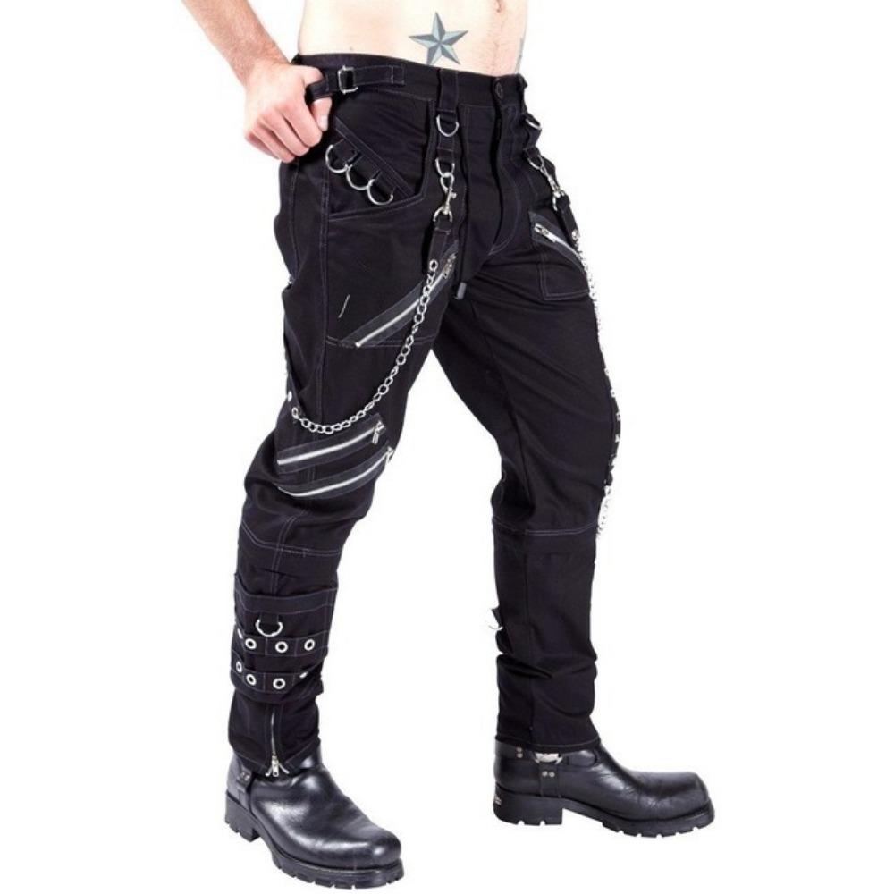 2025 Men's Hip Hop Rock Punk Gothic Pants Cotton Casual Pants Buckle Zip Chain Strap Trousers Men Streetwear Daily Cargo Pants