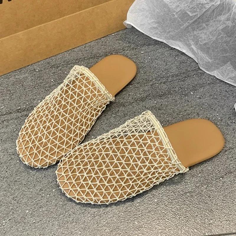 Mesh Women's Slippers Flats Designer Shoes Casual Woman Sandals Summer 2025 Fashion Flip Flops Walking Slides New Mujer Zapatos