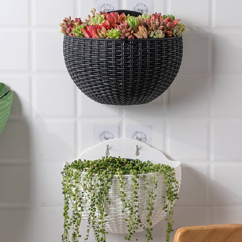 Wall Mount Planter With Rattan Style Wicker Design For Indoor Garden Decor