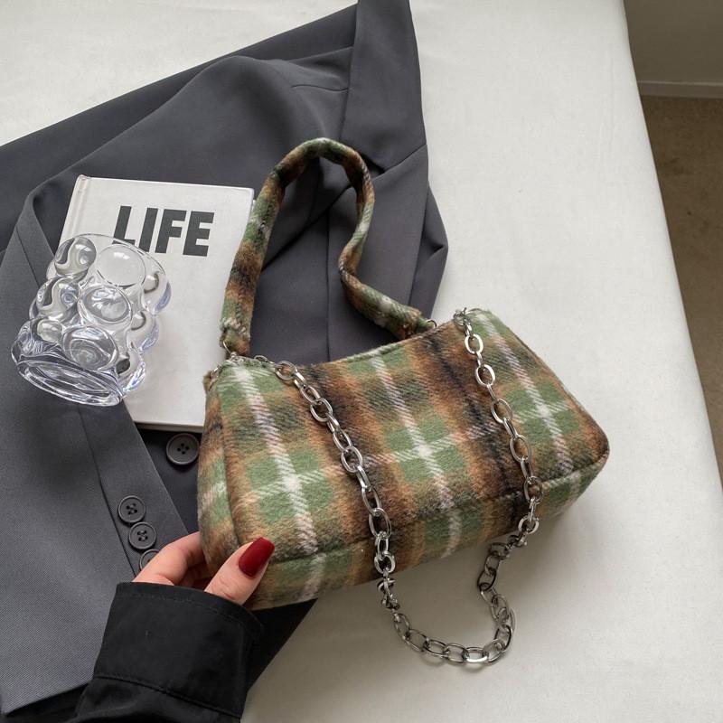 Stylish Women s Handbag With Soft Felt Material And Trendy Street Style Vibe Green Check