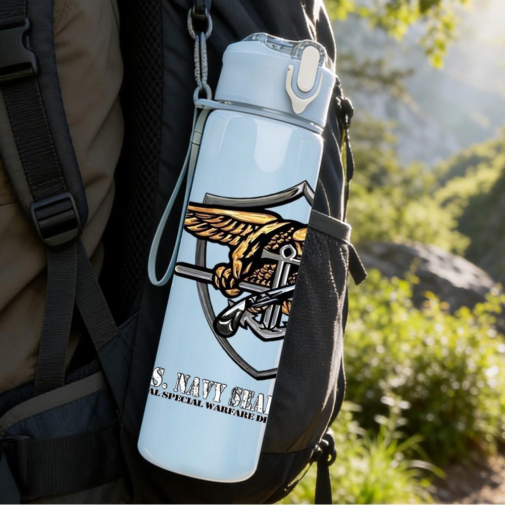 1PC Gold Wing Emblem 750ml Sports Water Bottle Leakproof Straw Lid Outdoor Office Home