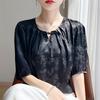 Summer New Style Chinese-style Round-neck Five-quarter Sleeve T-shirt for Women with Jacquard Pearl Base Shirt