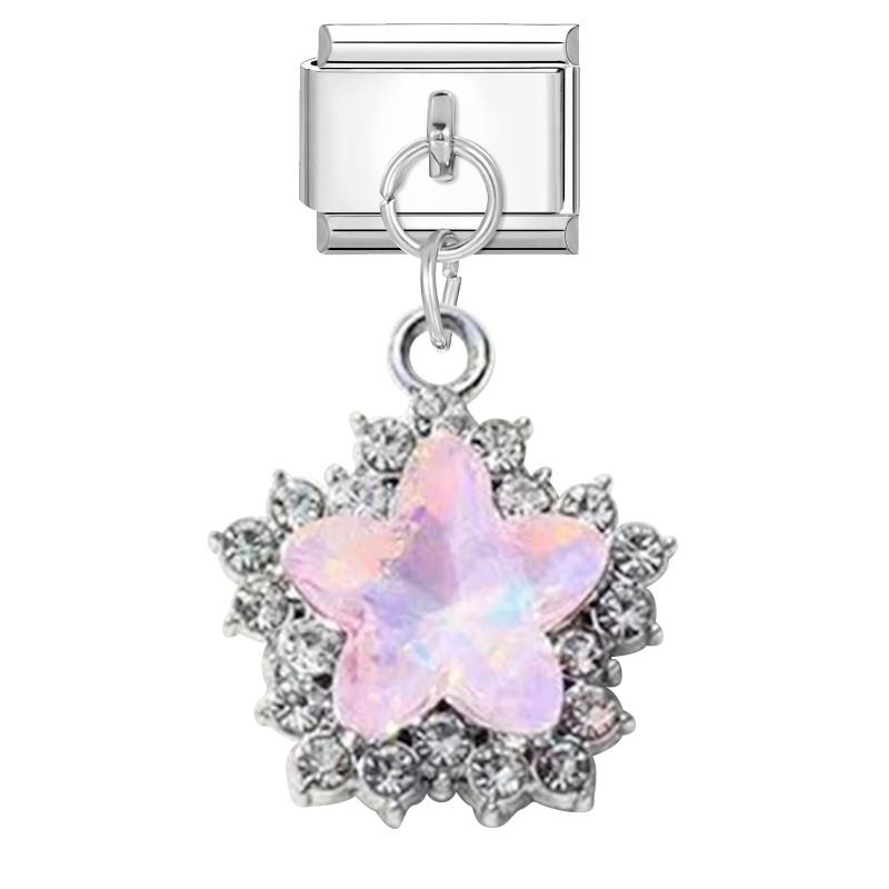 New Shiny Bow Knot Butterfly Moon Star Zircon Pendant Italian Charm Link Fit 9MM Bracelet Stainless Steel Women Men DIY Making