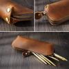 2026 Crazy Horse Leather Zipper Pencil Bag Handmade Leather Pencil Bag Creative Fashion Stationery Retro Pen Storage Bag