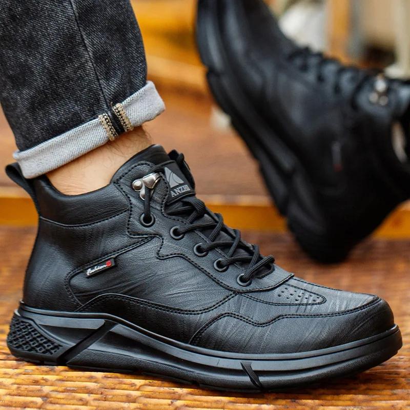 Anti Scalding Black Leather Mens Safety Work Boots Anti Smashing Steel Toe Cap Wear-resistant Construction Men Safety Shoes
