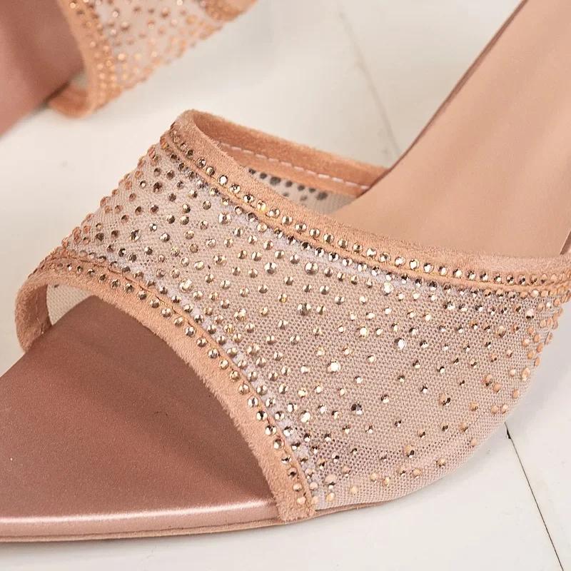 2025 Fashion Ladies Slipper High Heel Crystal High Heel Women's Words Dragging Slide Shoes Party Shoes Shoes for Women