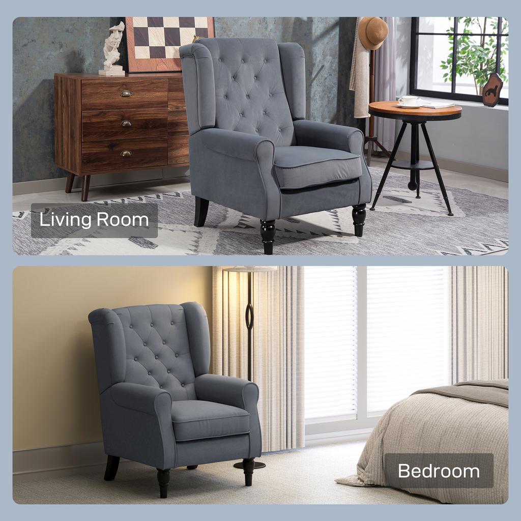 Wingback Accent Chair, Retro Upholstered Button Tufted Occasional Chair for Living Room and Bedroom, Grey