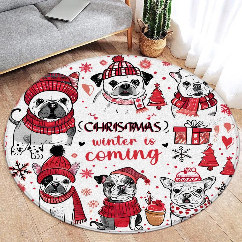 Cartoon Christmas Dinosaur Round Carpet Snowman Xmas Tree Cartoon Animal Kids Mat Home Living Room Bedroom Decorative Floor Rugs