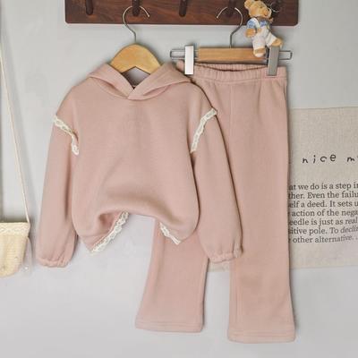 Autumn Girls' Lace Hooded Sweatshirt Set - Korean Style Two-Piece Outfit