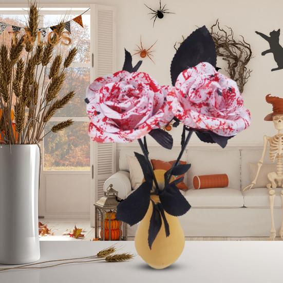 2 szt. Halloween Sztuczna dekoracja kwiatowa Realistyczny bukiet krwistych róż Sztuczne kwiaty na festiwale duchów Imprezy Wystrój domu