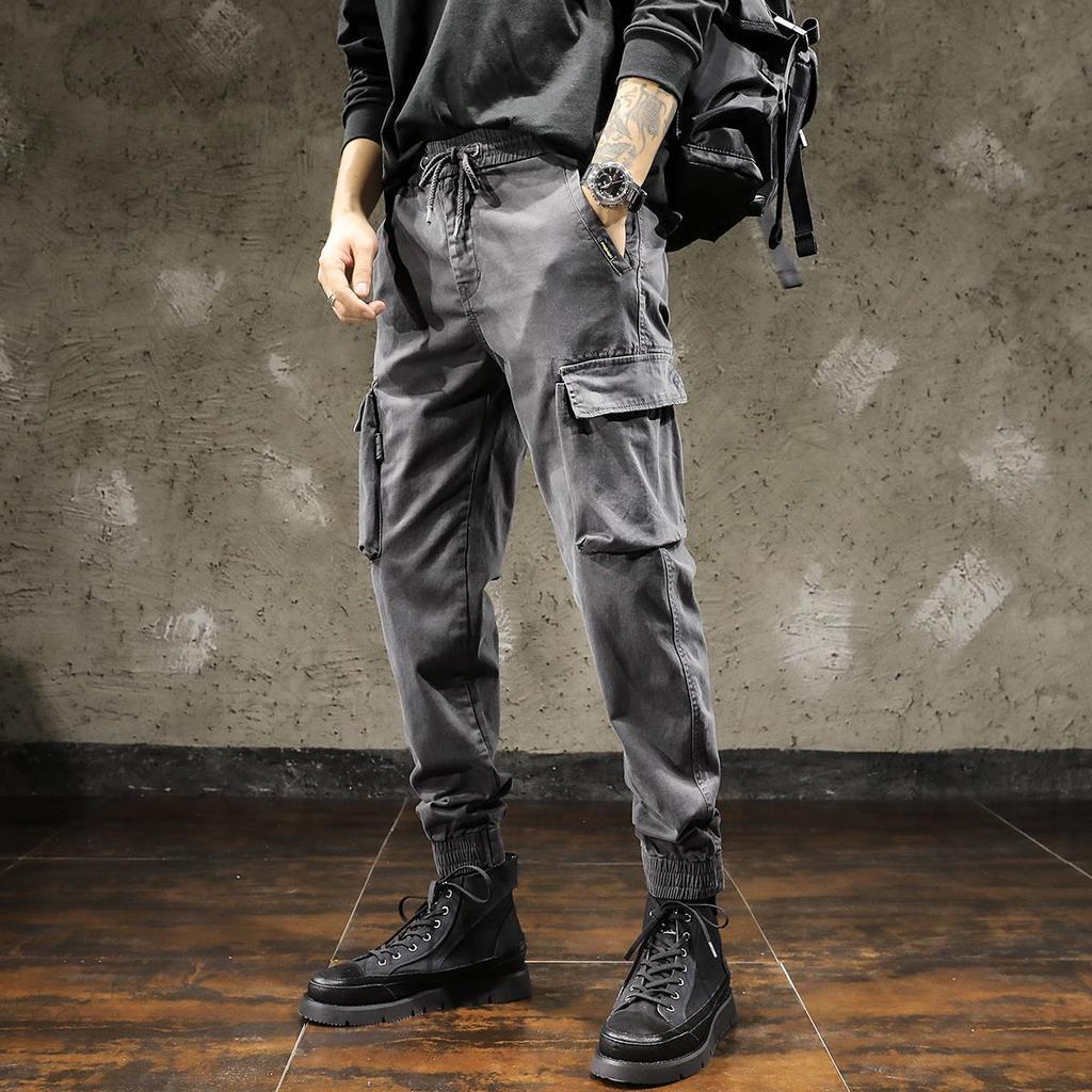 Pantaloni cargo da uomo Pantaloni larghi in tinta unita allentati alla caviglia Tasche morbide e traspiranti con coulisse Vita elastica Pantaloni sportivi da uomo sportivi Pantaloni lunghi