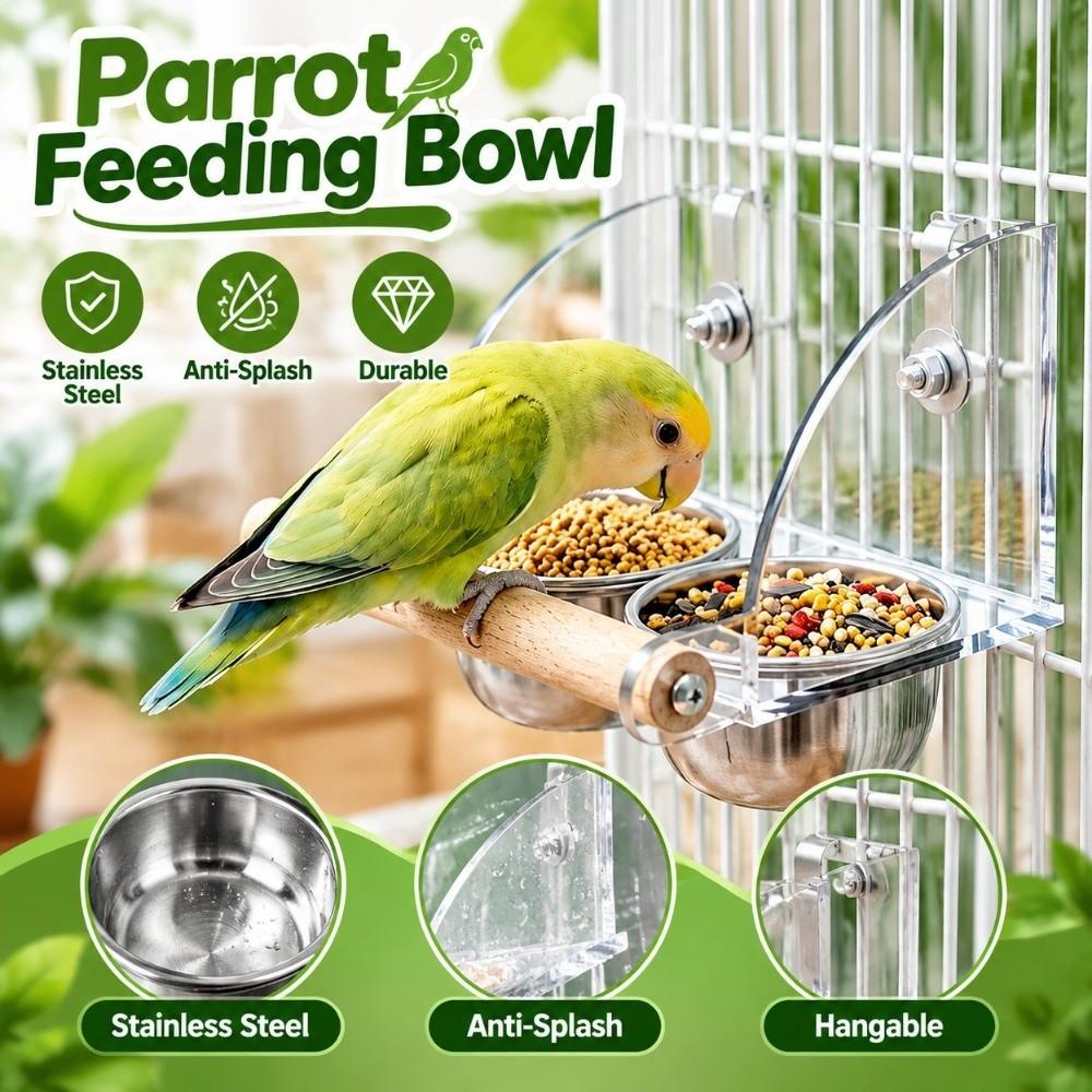 Durable Bird Feeder Stainless Steel Bird Food Container Bird Food Water Bowl Budgerigar
