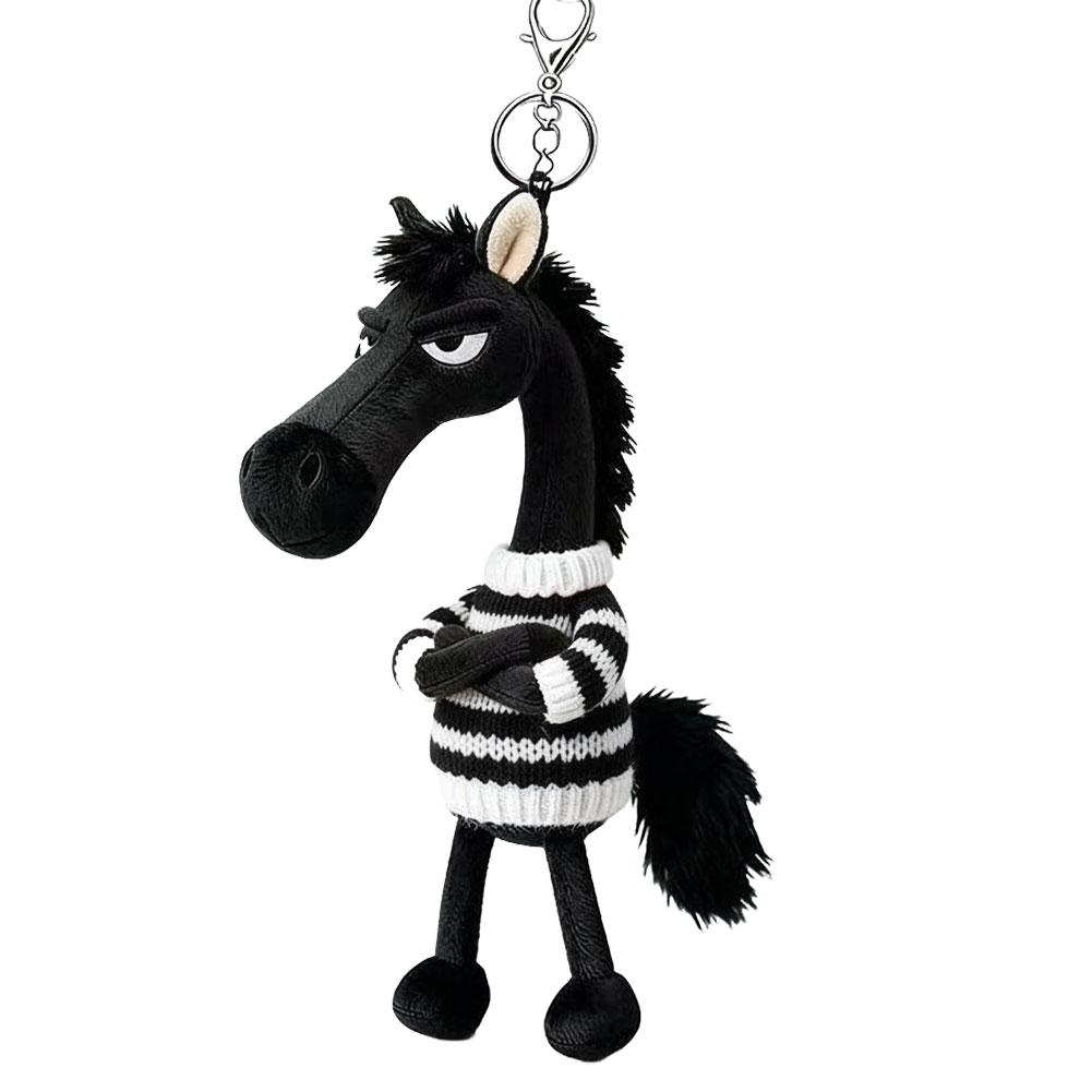 Lucky Black Horse Plush Keychain Animal Bag Charm Pendant Plush Arrogance Pony Keychain Kawaii Animal Plush Keychain Funny Toy