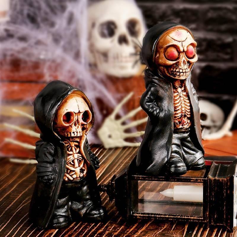 Halloween Standing Skeleton Decoration Terrifying Mask Resin Ornament For Festive Style
