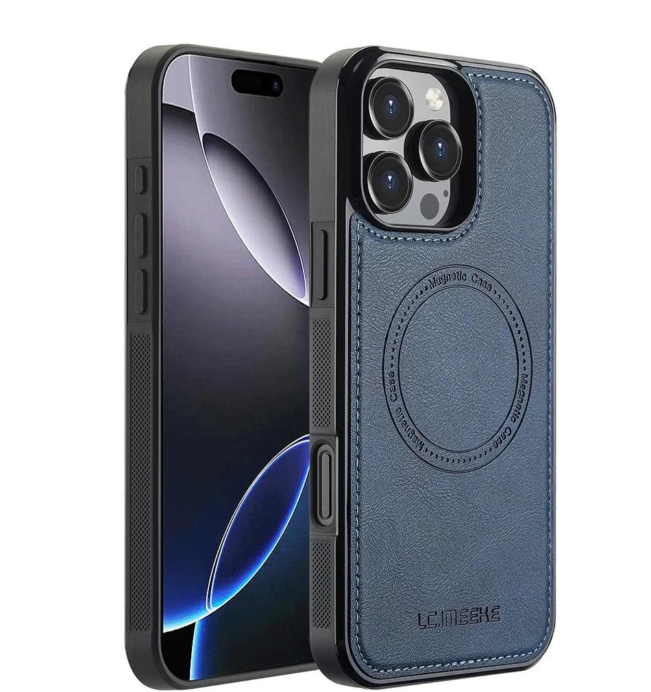 Leather Magnetic Phone Case for iPhone 17 Air 16 15 14 13 12 Pro 11 XS Max XR 8 7 Plus SE 17E 16E Wireless Charging Cover Etui