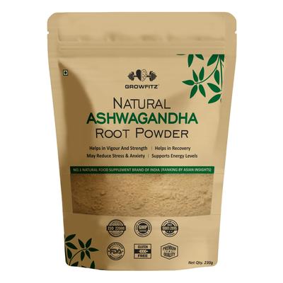 Poudre d'Ashwagandha 100% Biologique Growfitz 230g | Withania Somnifera | Boost d'Énergie, Soulagement de l'Anxiété et du Stress, Amélioration de la Croissance, Système Immunitaire