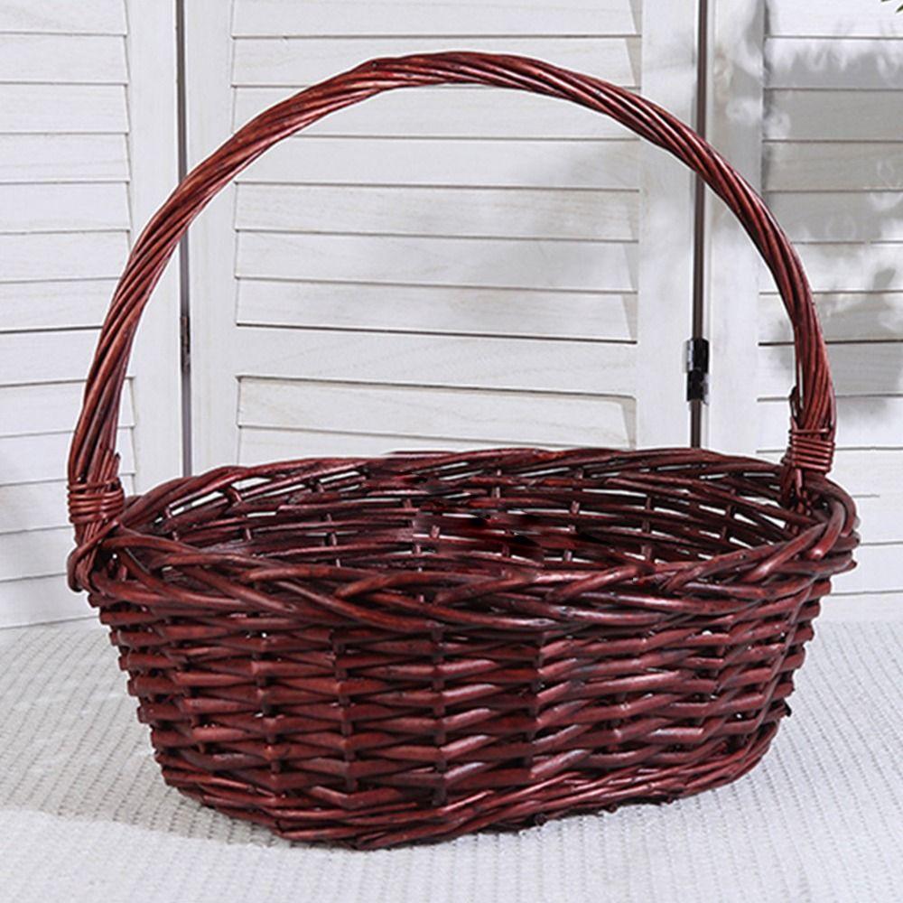 Brown White Handhold Weaving Basket Oval Braided Basket Basket with Handle  Vegetables Fruit